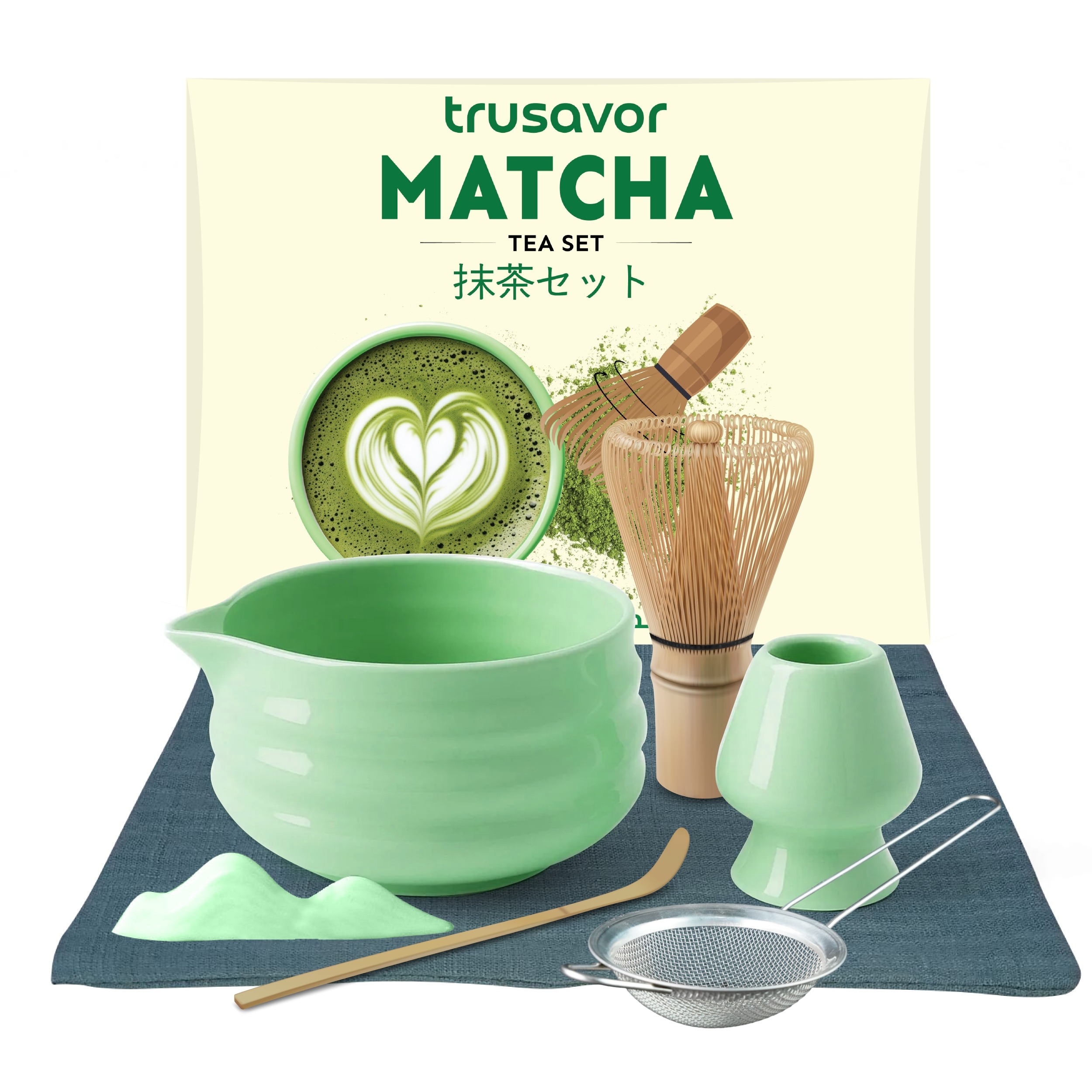Trusavor Matcha Tea Set with Ceremonial Grade Green Tea Powder - Image 2